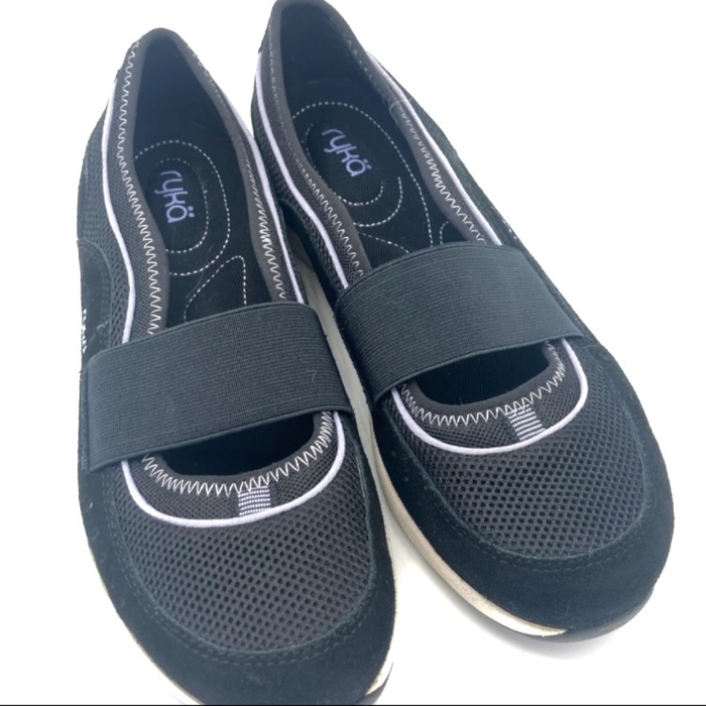 Ryka Black Mesh Flats with White Trim
